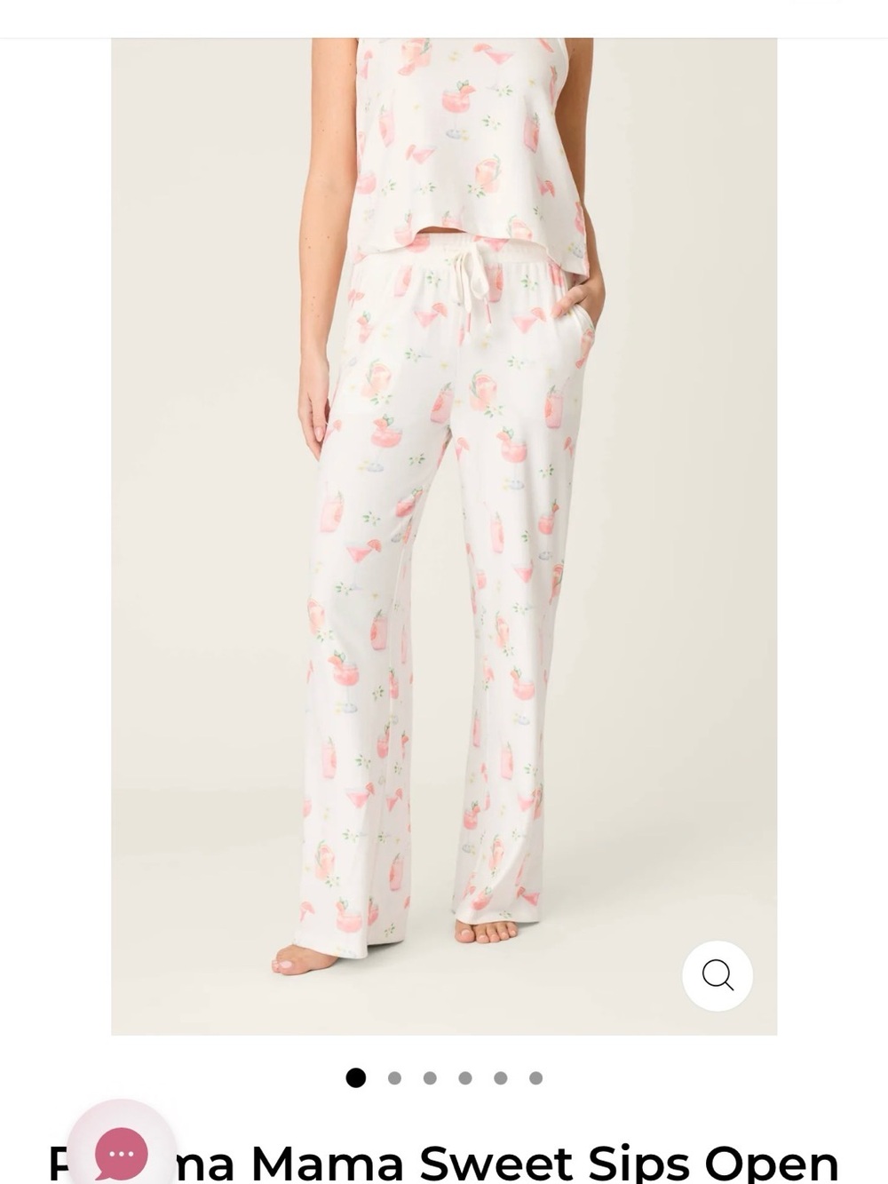 PJ Salvage White Pajama Pants with Pink Beverage Print